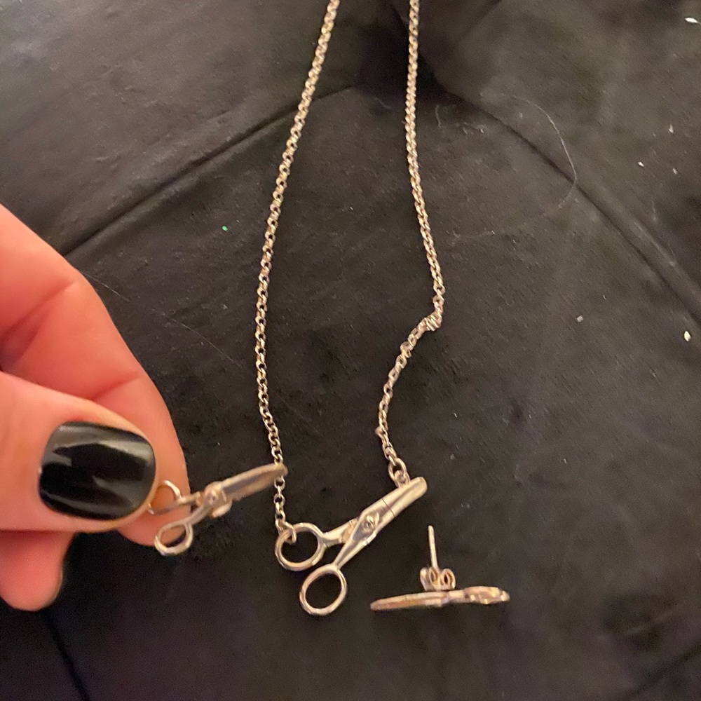 Scissors necklace and earrings.